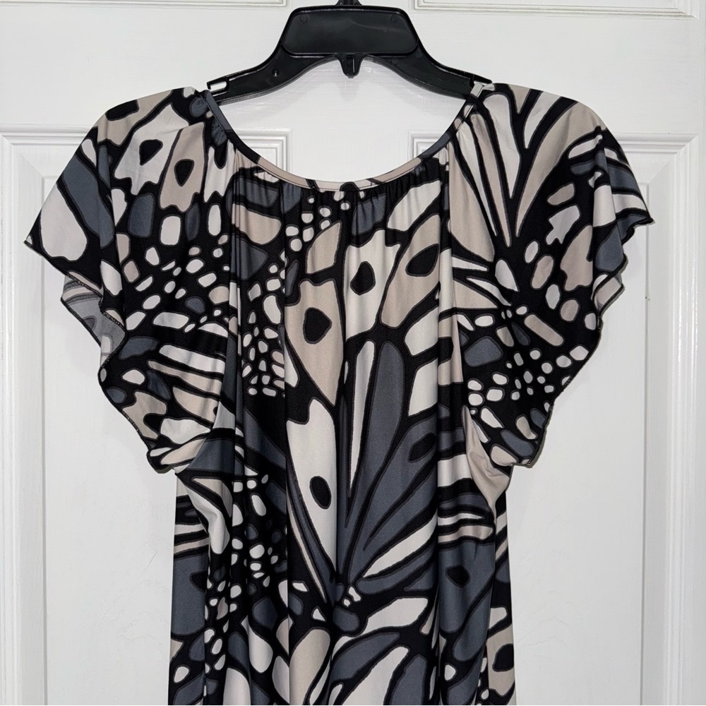 Live and Let Live Black and White Sheath Butterfly Midi Dress size L - Picture 10 of 12